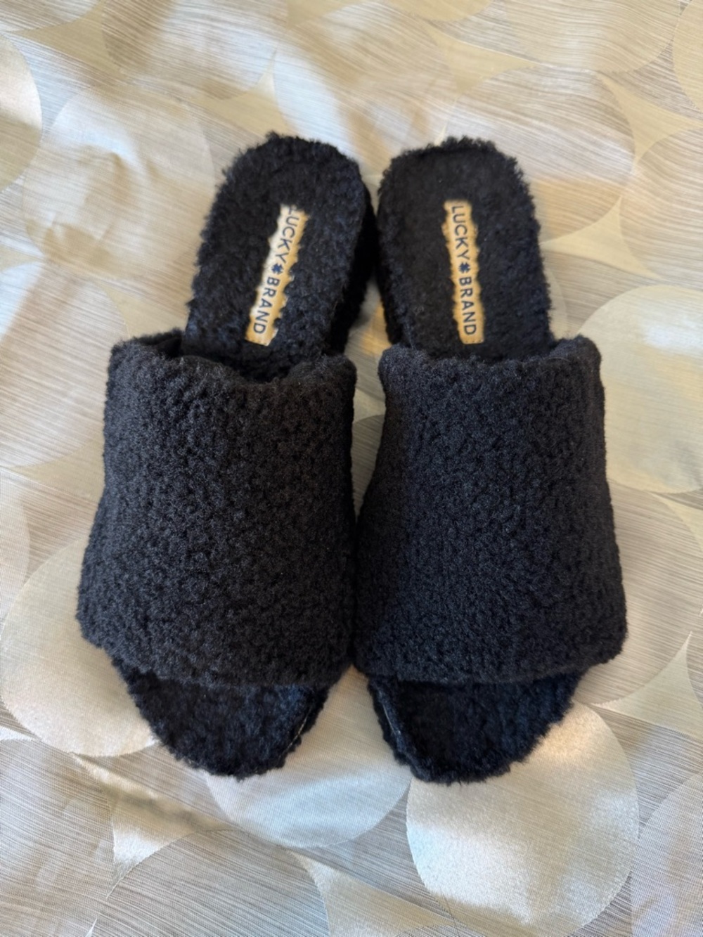 Lucky Brand Black Sherpa Slide Sandals